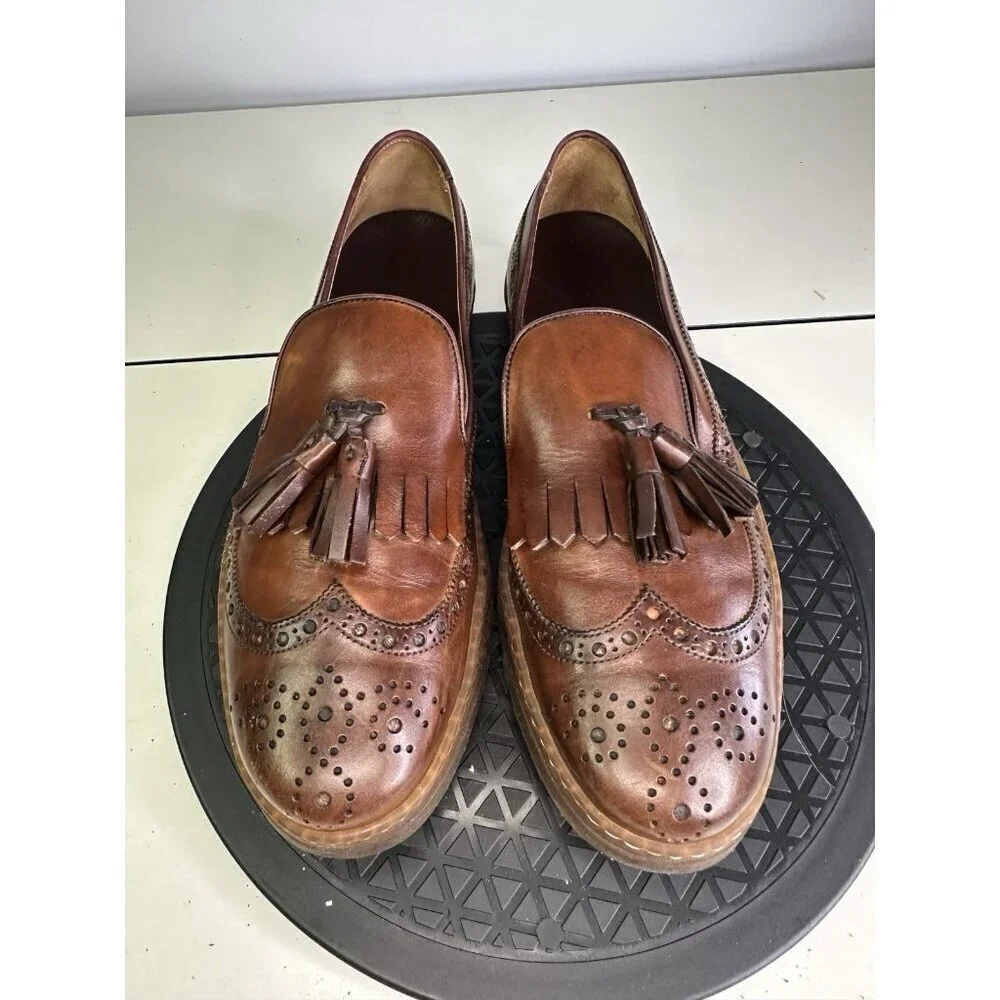 Bruno Magli Oliviero Kiltie Brown Leather Slip On Sneakers - Size 10 M